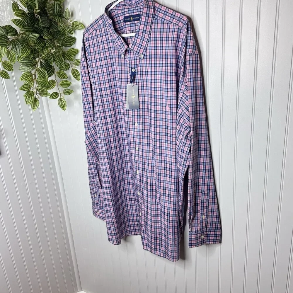 Polo Ralph Lauren Shirt Mens 4XB T Bright Plaid Button Blue Purple Pink New $110